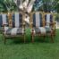 A French Style Set Of Four Ornately Carved And Gilded Armchairs In A Custom-Made Stripe And Script Linen (Also Sold As Pairs SKU 3109)