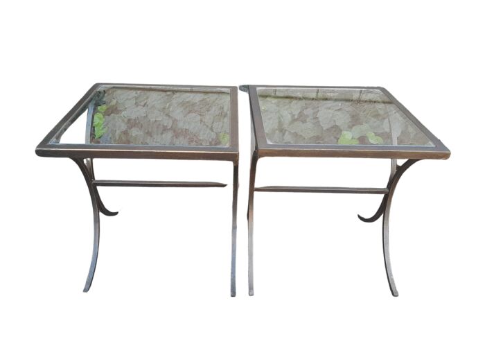 A Pair Of Contemporary Wrought Iron Glass Top Side Tables