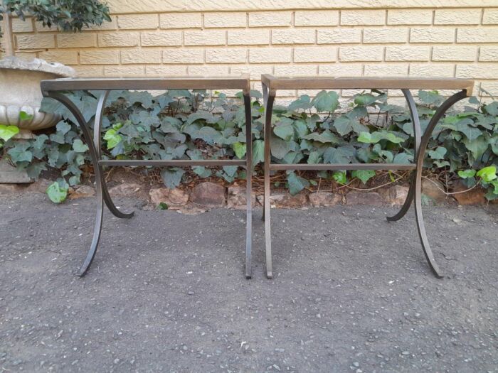 A Pair Of Contemporary Wrought Iron Glass Top Side Tables - Image 2