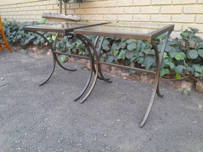 A Pair Of Contemporary Wrought Iron Glass Top Side Tables - Image 3
