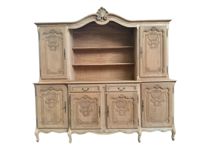 A 20th Century French Style Carved Wooden Sideboard / Server / Drinks Cabinet In A Contemporary Natural Wood / Bleached Finish