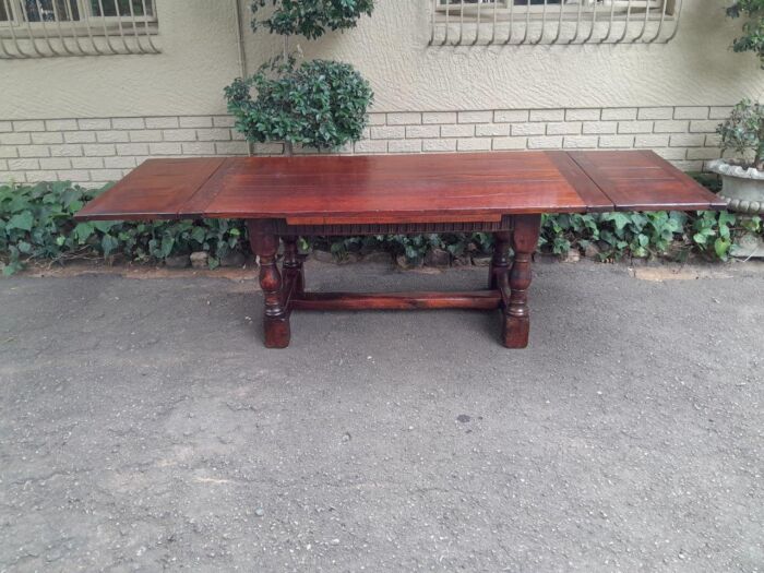 An Antique 19th Century Oak Refectory Table On Stretcher Base With Two Drawer Leaves (8-10 Seater) - Image 2