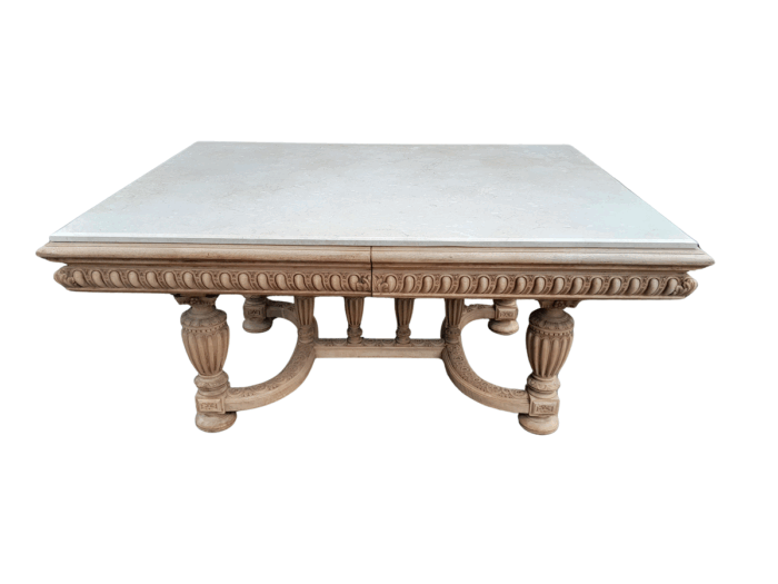 A 20th Century Heavily Carved Mahogany Dining  / Entrance Table In A Bleached Contemporary Finish