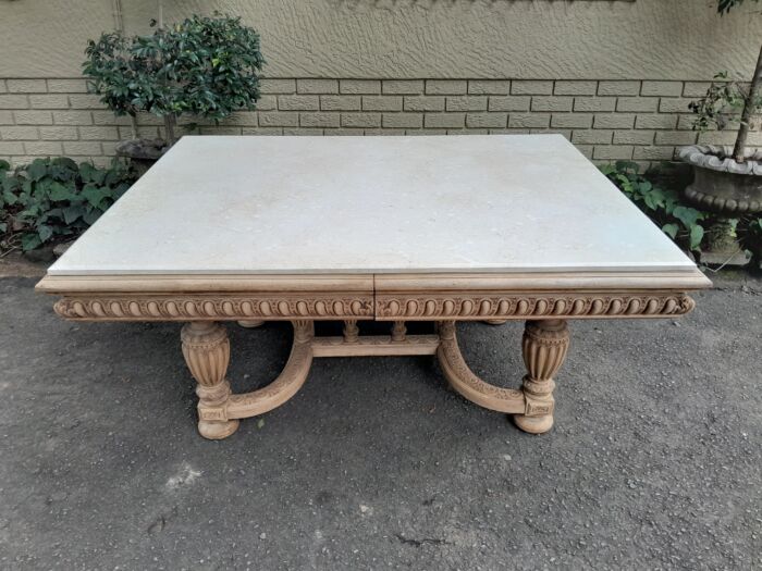 A 20th Century Heavily Carved Mahogany Dining  / Entrance Table In A Bleached Contemporary Finish - Image 3