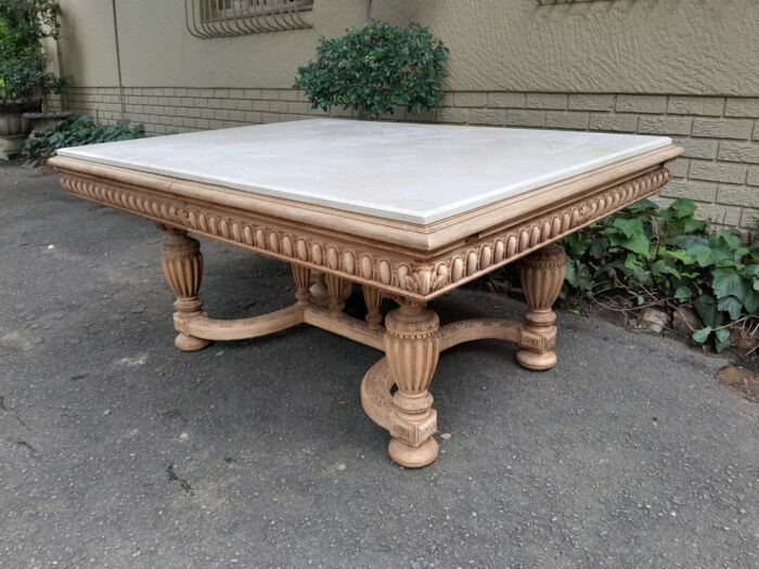 A 20th Century Heavily Carved Mahogany Dining  / Entrance Table In A Bleached Contemporary Finish - Image 4