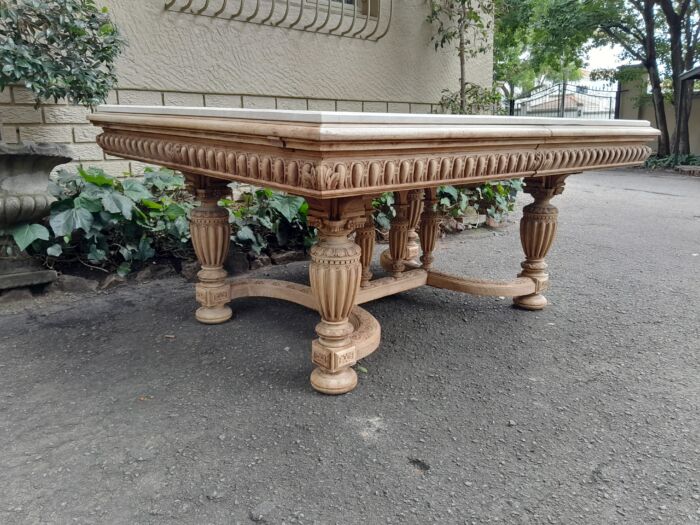 A 20th Century Heavily Carved Mahogany Dining  / Entrance Table In A Bleached Contemporary Finish - Image 6