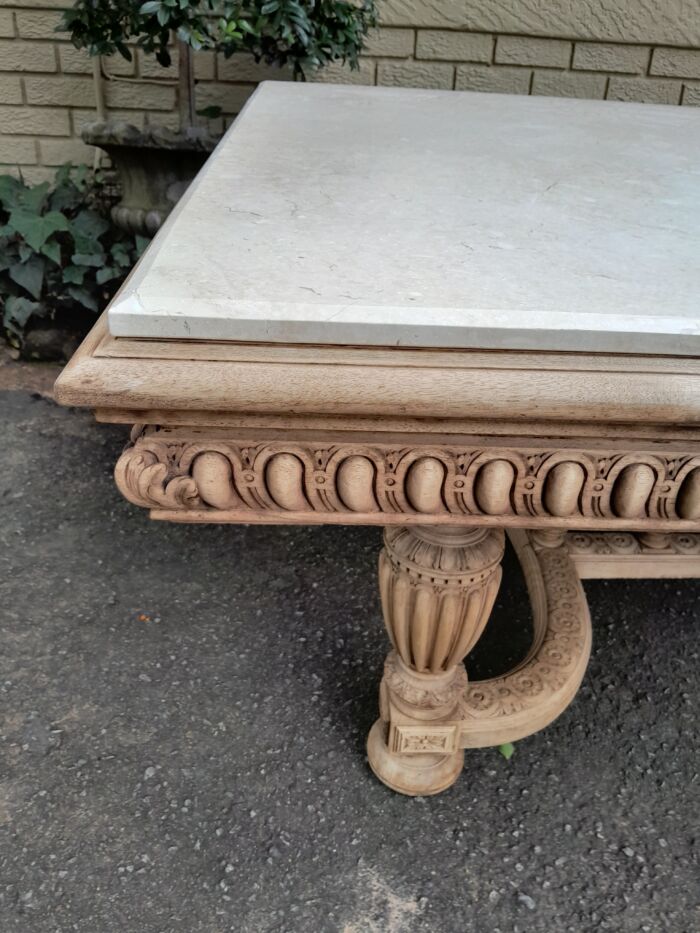 A 20th Century Heavily Carved Mahogany Dining  / Entrance Table In A Bleached Contemporary Finish - Image 7