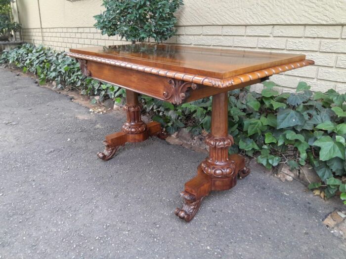 An Antique Victorian Rosewood Library Table / Side / Sofa Table On Castors - Image 3