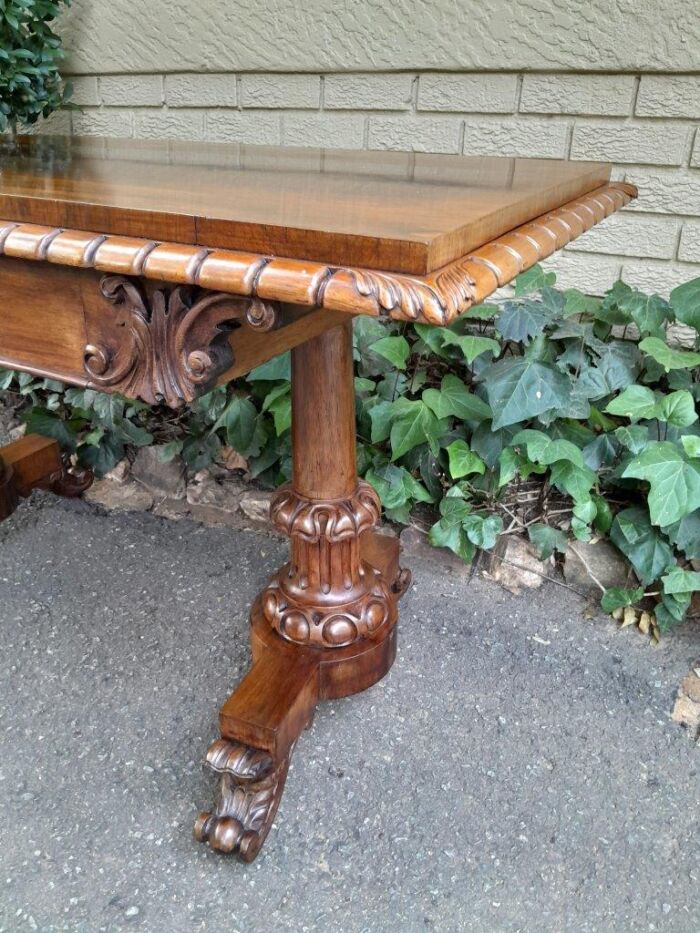 An Antique Victorian Rosewood Library Table / Side / Sofa Table On Castors - Image 7