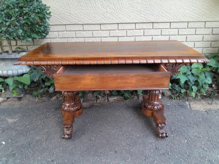 An Antique Victorian Rosewood Library Table / Side / Sofa Table On Castors - Image 8