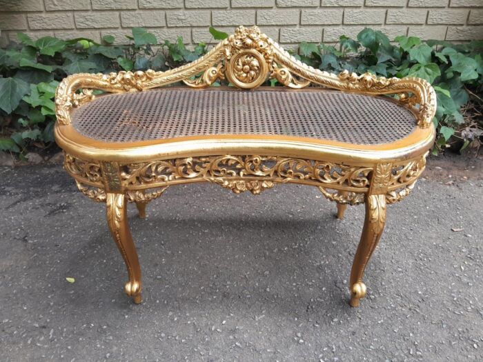 A 20th Century French Ornately Carved Giltwood And Rattan Window Seat - Image 2