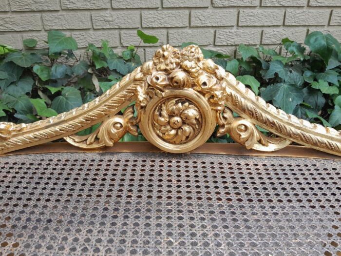 A 20th Century French Ornately Carved Giltwood And Rattan Window Seat - Image 6