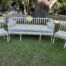 An Antique 19th Century Circa 1800's Set of Swedish Gustavian Period Painted and Gilded Settee and Pair of Chairs Upholstered in a Custom Made Gold and White Fabric  