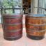 A 20th Century Pair Of Chinese Painted Lacquer Containers Mounted With Brass Handles