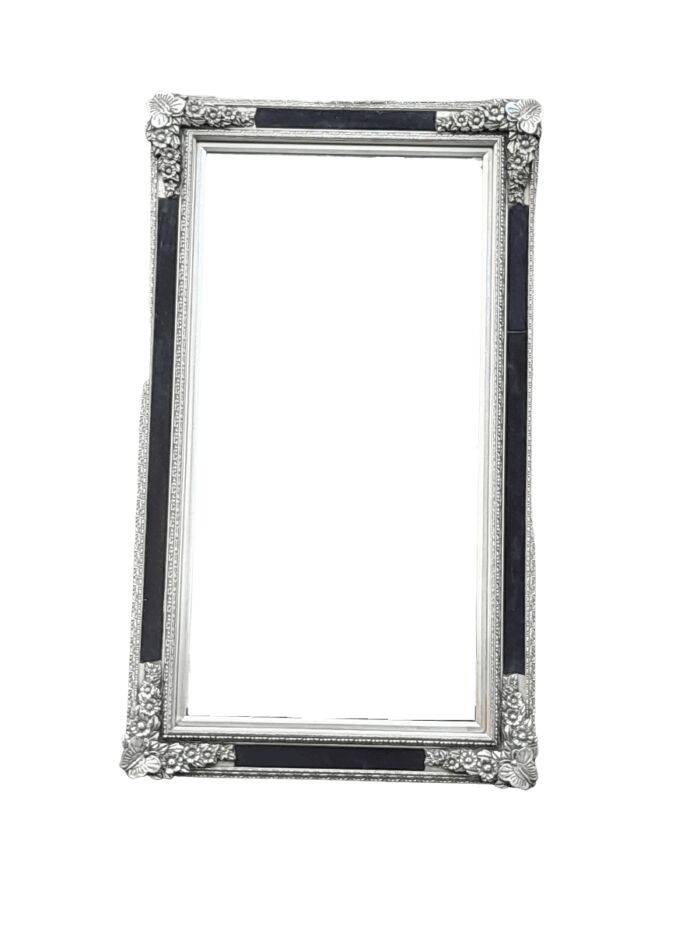 A French Baroque Style Large Bevelled Plate Black And Silver Leaf Mirror