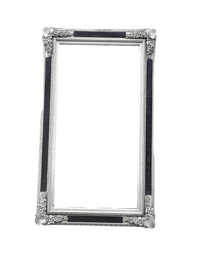 A French Baroque Style Large Bevelled Plate Black And Silver Leaf Mirror