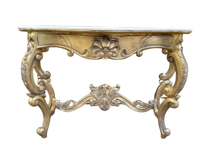 A Gilded Console Table with Marble Top