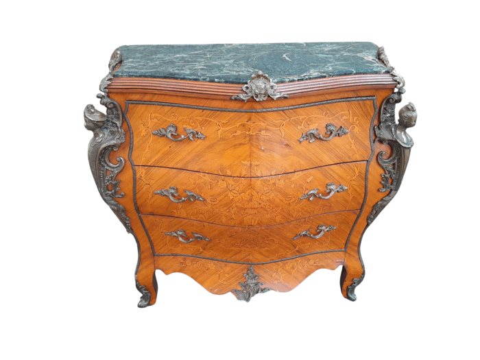 A 20th Century French Style Bombe Chest Of Drawers With Marble Top And Gilt Mounts