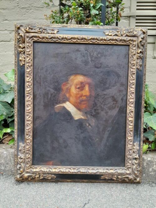 An Antique Circa 1874/1935 Portrait Of A Man After Rembrandt Oil On Canvas Signed