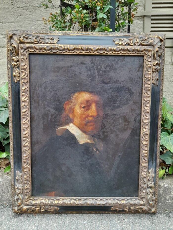 A 19TH Century / Early 20th Century Circa 1874/1935 Portrait Of A Man After Rembrandt Oil On Canvas Mounted on Board Carl Faust with Signature - Image 2