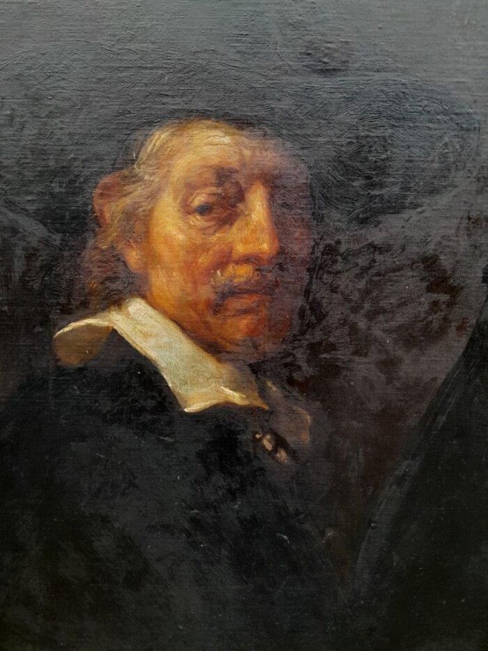A 19TH Century / Early 20th Century Circa 1874/1935 Portrait Of A Man After Rembrandt Oil On Canvas Mounted on Board Carl Faust with Signature - Image 4