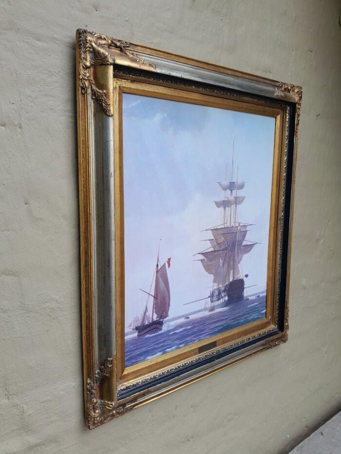 A Large And  Ornately Framed Picture Of Sailing Ships  Christoffer Wilhelm Eckersberg - Image 2