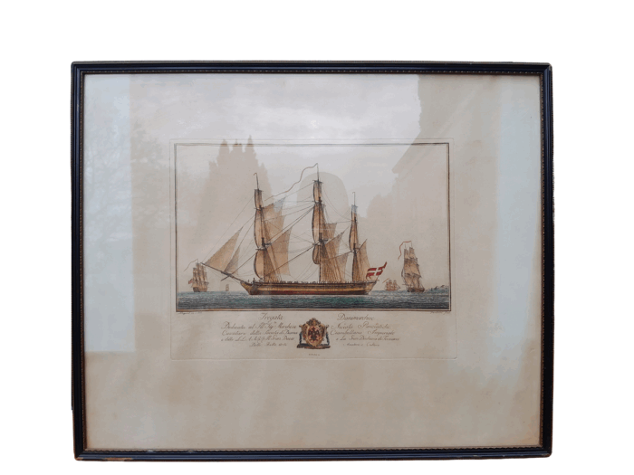 A Naval Study Engraving With Watercolour