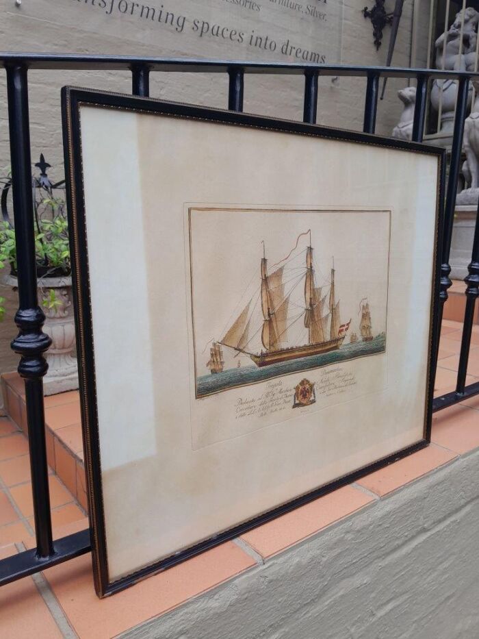 A Naval Study Engraving With Watercolour - Image 2