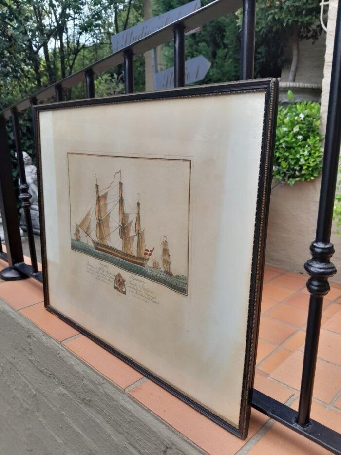A Naval Study Engraving With Watercolour - Image 3