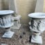 A Pair Of Large Figural Design Pots / Urns Finished In A Concrete Patina Colour