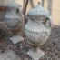 3 x pairs    A Pair of Urns with Handles and Lids Finished in a Concrete Patina Colour