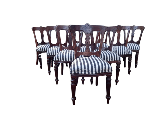An Antique Victorian Circa 1889 Set of Ten Mahogany Dining Chairs