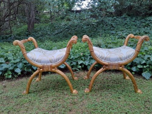 A Pair of French Louis XVI Style Hand Gilded Mahogany Occasional Chairs