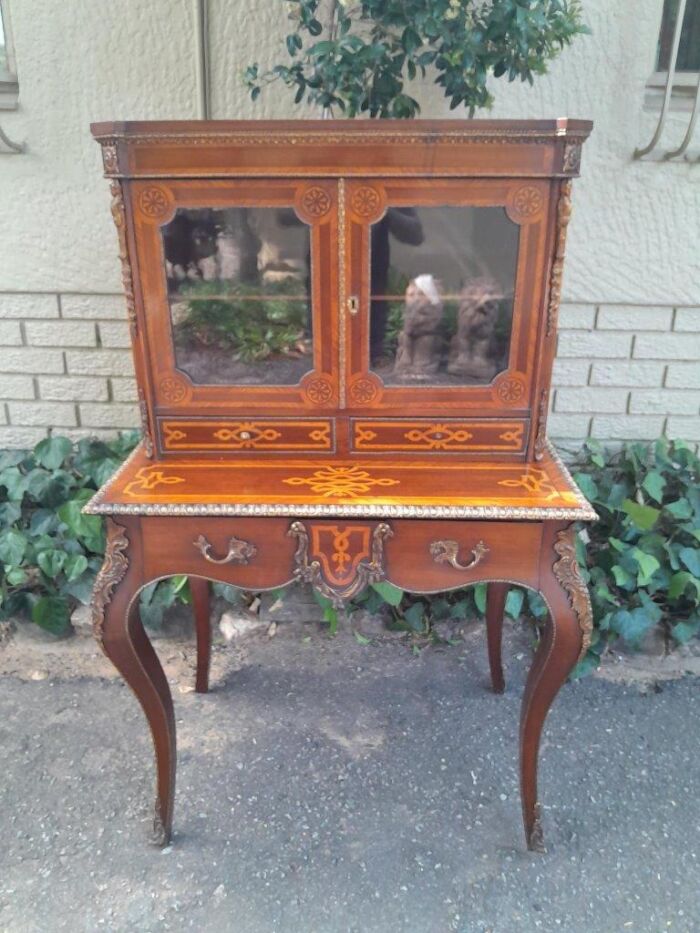 An Early 20th Century/Circa 1930 French Secretaire Inlaid And Gilt Metal In Two Parts With Glazed Doors - Image 2