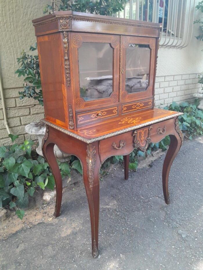 An Early 20th Century/Circa 1930 French Secretaire Inlaid And Gilt Metal In Two Parts With Glazed Doors - Image 3