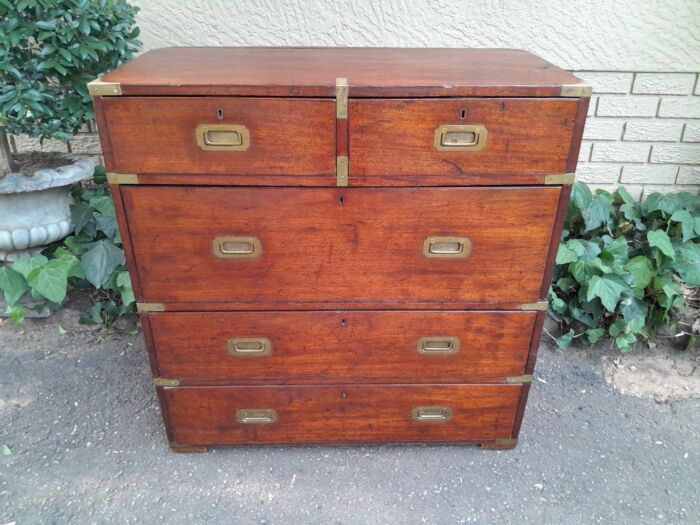 A Victorian Circa 1890 Mahogany Military Campaign Brass-Bound  Chest On Chest In Two Parts - Image 2