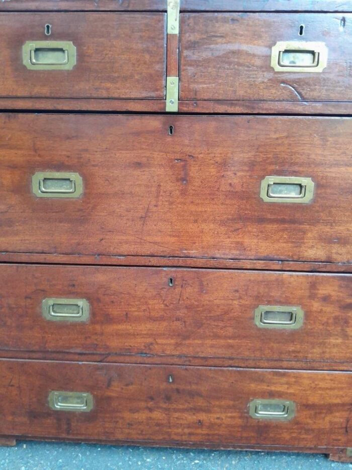 A Victorian Circa 1890 Mahogany Military Campaign Brass-Bound  Chest On Chest In Two Parts - Image 5