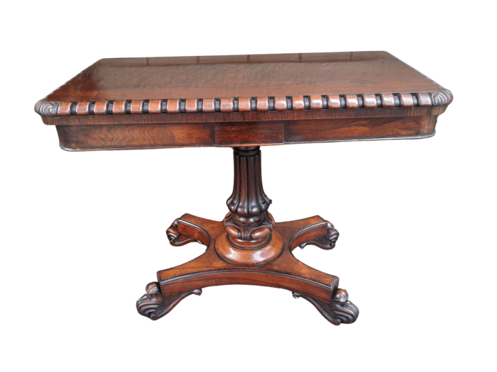 A 19th Century Circa 1820 William IV Rosewood Carved Card Table With Black Baize Playing Surface