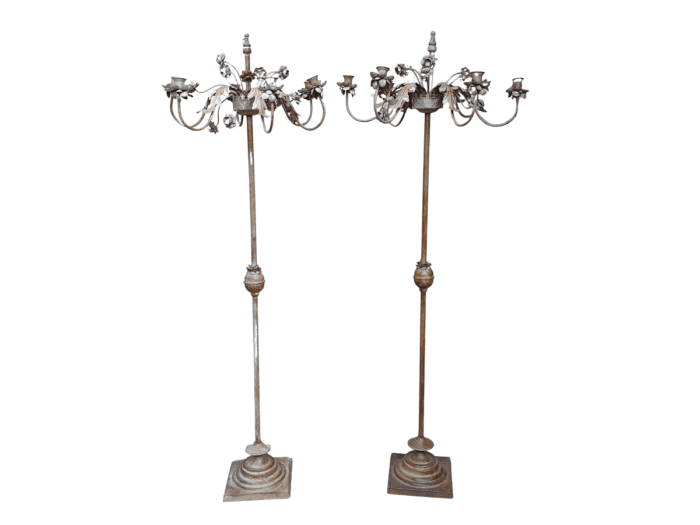 A 20TH Century Pair Of Wrought Iron Floor Candelabras