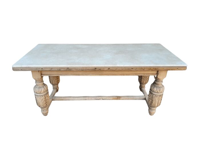 An Antique 19th Century French Carved Oak Dining Table in a Contemporary Bleached Finish (6-8 Seater) - Image 2