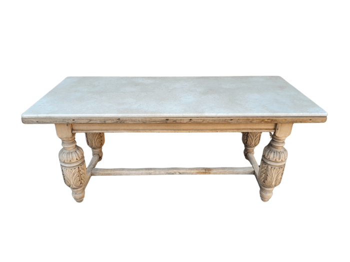 An Antique 19th Century French Carved Oak Dining Table in a Contemporary Bleached Finish - Image 2