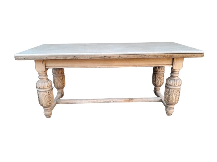 An Antique 19th Century French Carved Oak Dining Table in a Contemporary Bleached Finish (6-8 Seater)