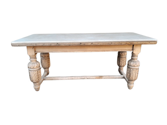 An Antique 19th Century French Carved Oak Dining Table in a Contemporary Bleached Finish