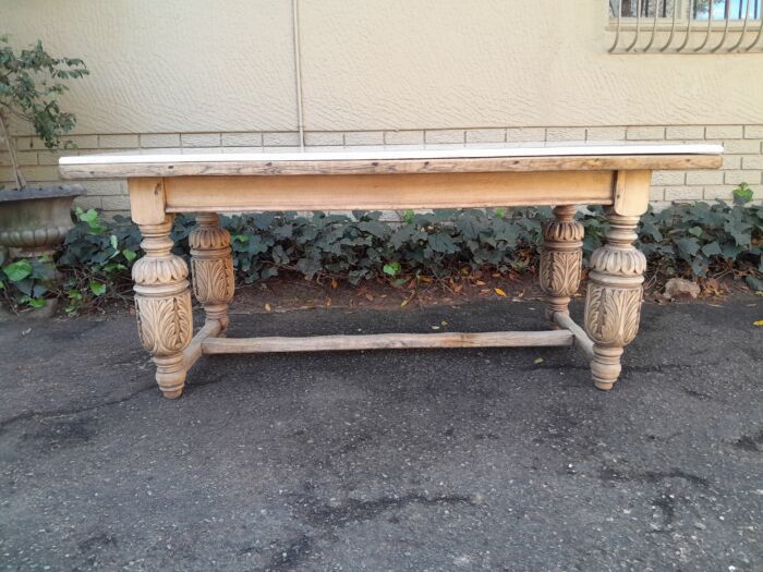 An Antique 19th Century French Carved Oak Dining Table in a Contemporary Bleached Finish - Image 3