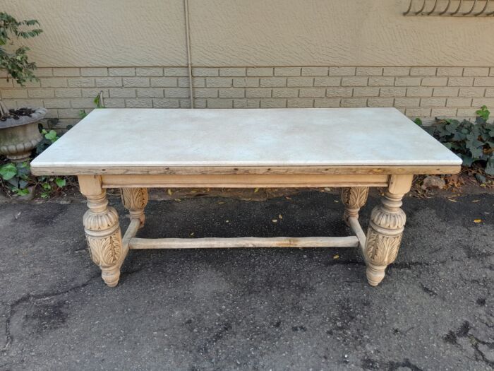 An Antique 19th Century French Carved Oak Dining Table in a Contemporary Bleached Finish - Image 5