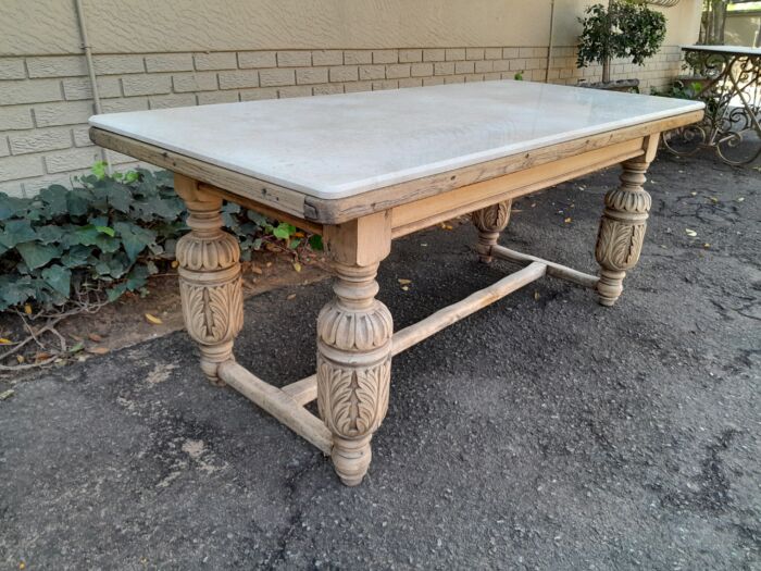 An Antique 19th Century French Carved Oak Dining Table in a Contemporary Bleached Finish - Image 6