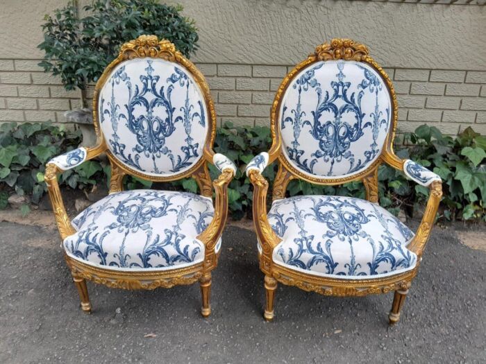 A 20TH Century French Louis XVI Style Set Of A Carved And Gilded Settee And Pair Of Armchairs - Image 6