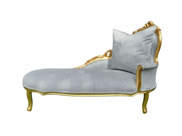 A French Style Ornately Carved Chaise / Chaise Lounge / Sofa Upholstered in a Contemporary Fabric with Large Scatter Cushion