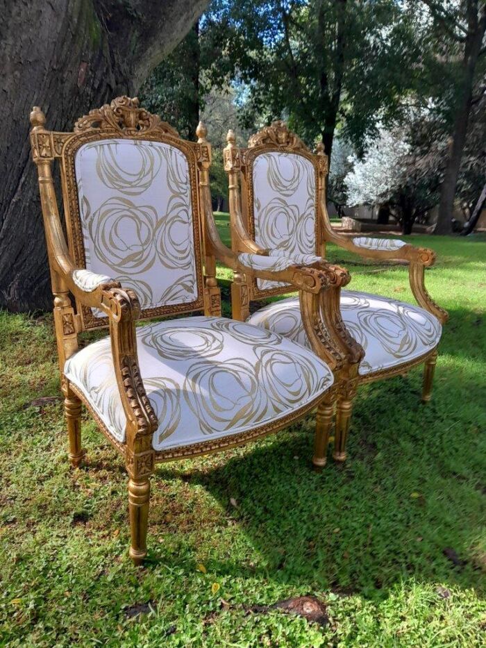 A 20th Century Circa 1980 French Style Giltwood Armchairs - Image 2