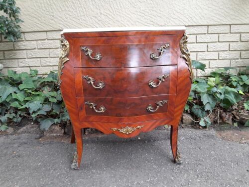 A 20th Century French Style Mahogany Bombe Chest of Drawers with Marble Top & Ormolu Mounts
